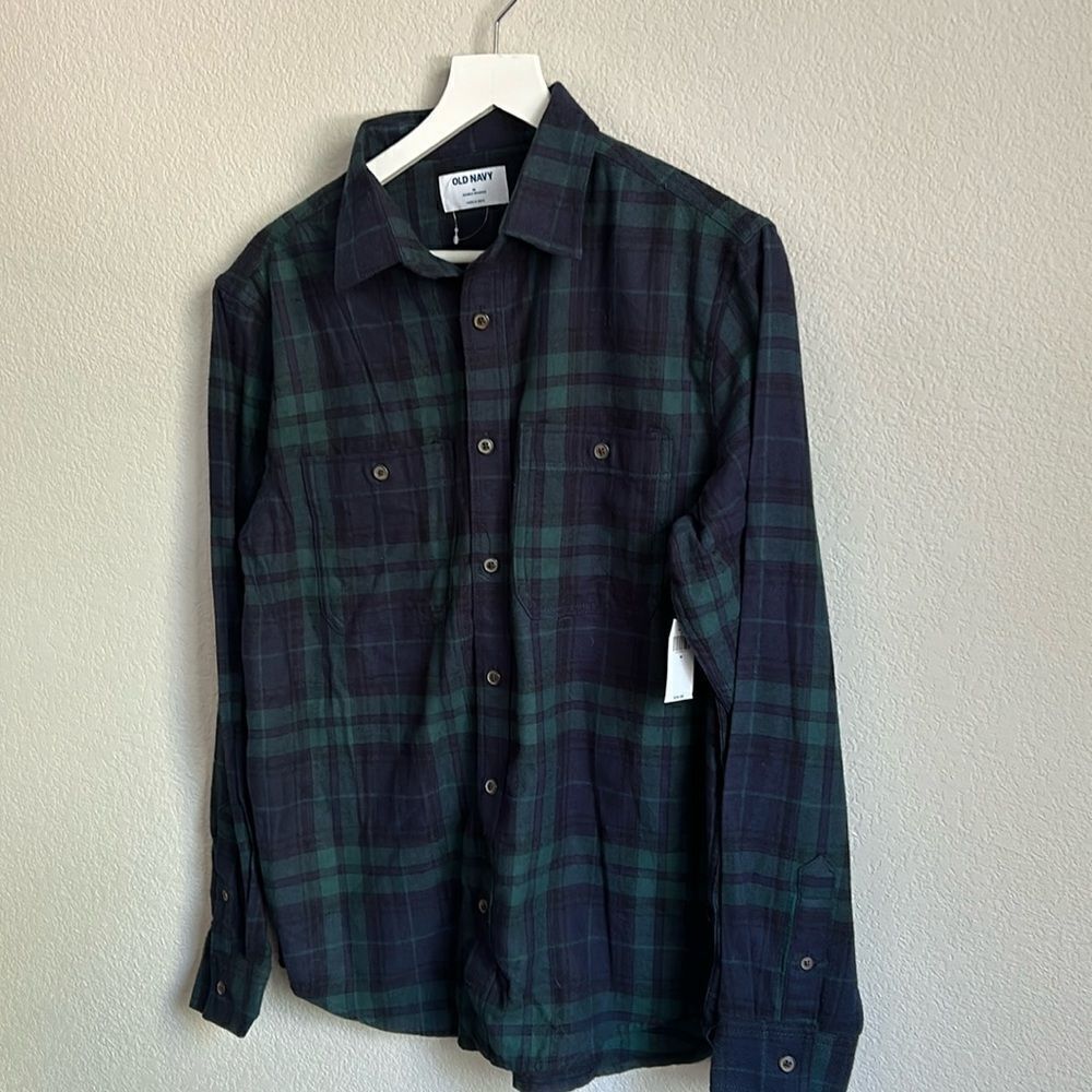 Old Navy button down shirt Sz M plaid green and blue 100% cotton NwT